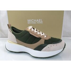 Michael Kors Flynn Trainer Lace Up Sneakers MK Signature Green Multi